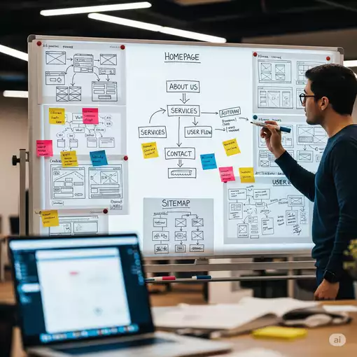 Préparer votre projet web : Le guide complet pour réussir votre entretien avec un développeur 1 Personne qui préparer un projet web sur un tableau blanc.