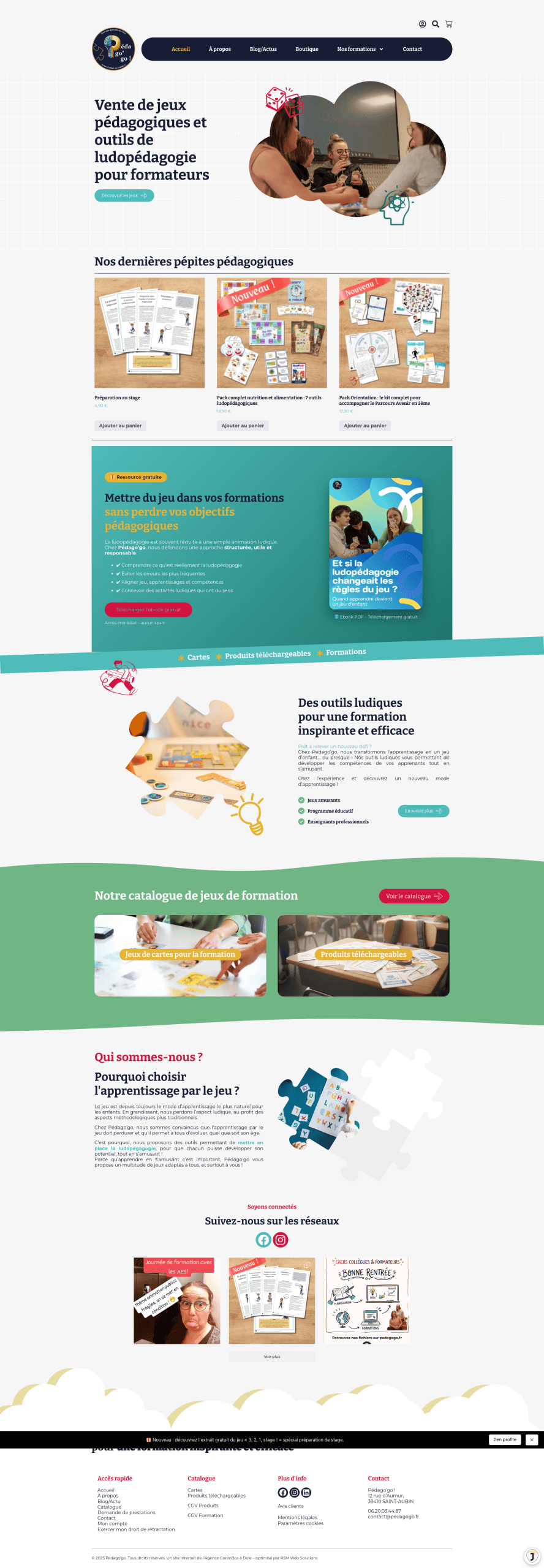 Capture r&eacute;elle de la boutique Pedago&rsquo;go pr&eacute;sentant des produits p&eacute;dagogiques